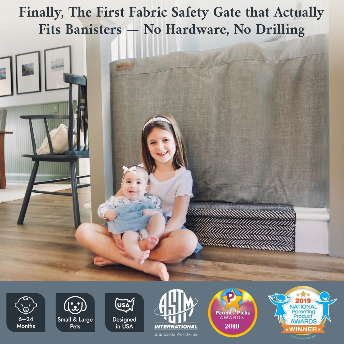 36-42" Wide x 32" Tall Extra-Tall & Extra-Wide No-Drill Pressure-Mounted Pet & Child Safety Gate with Dual-Lock Walk-Through Swing Door for Stairs, Hallways & Wide Doorways