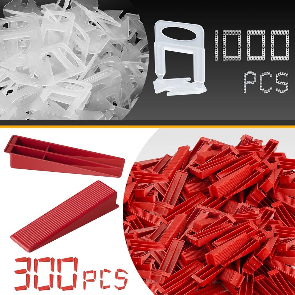 Tile Leveling System 1000-Piece Tile Leveling Spacer Clips and 300-Piece Reusable Wedges Tile Leveler Tool Set for