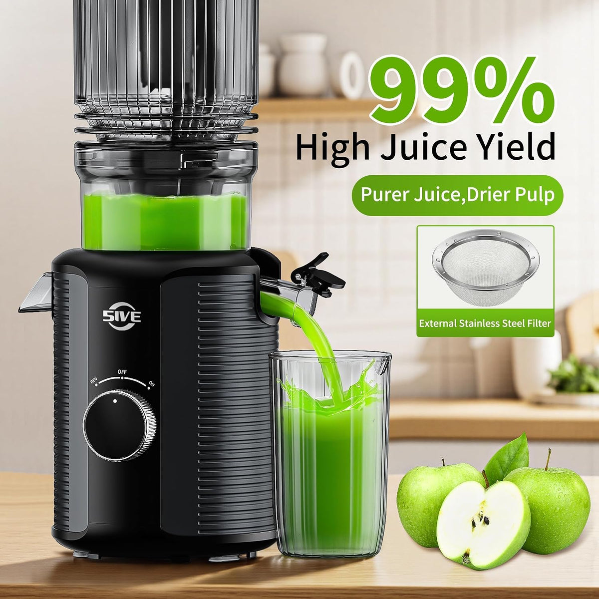 Cold Press Juicer, 5.1 Inch Wide Chute Slow Masticating Extractor | 1.7 L Slow Juice Extractor for Whole Fruits