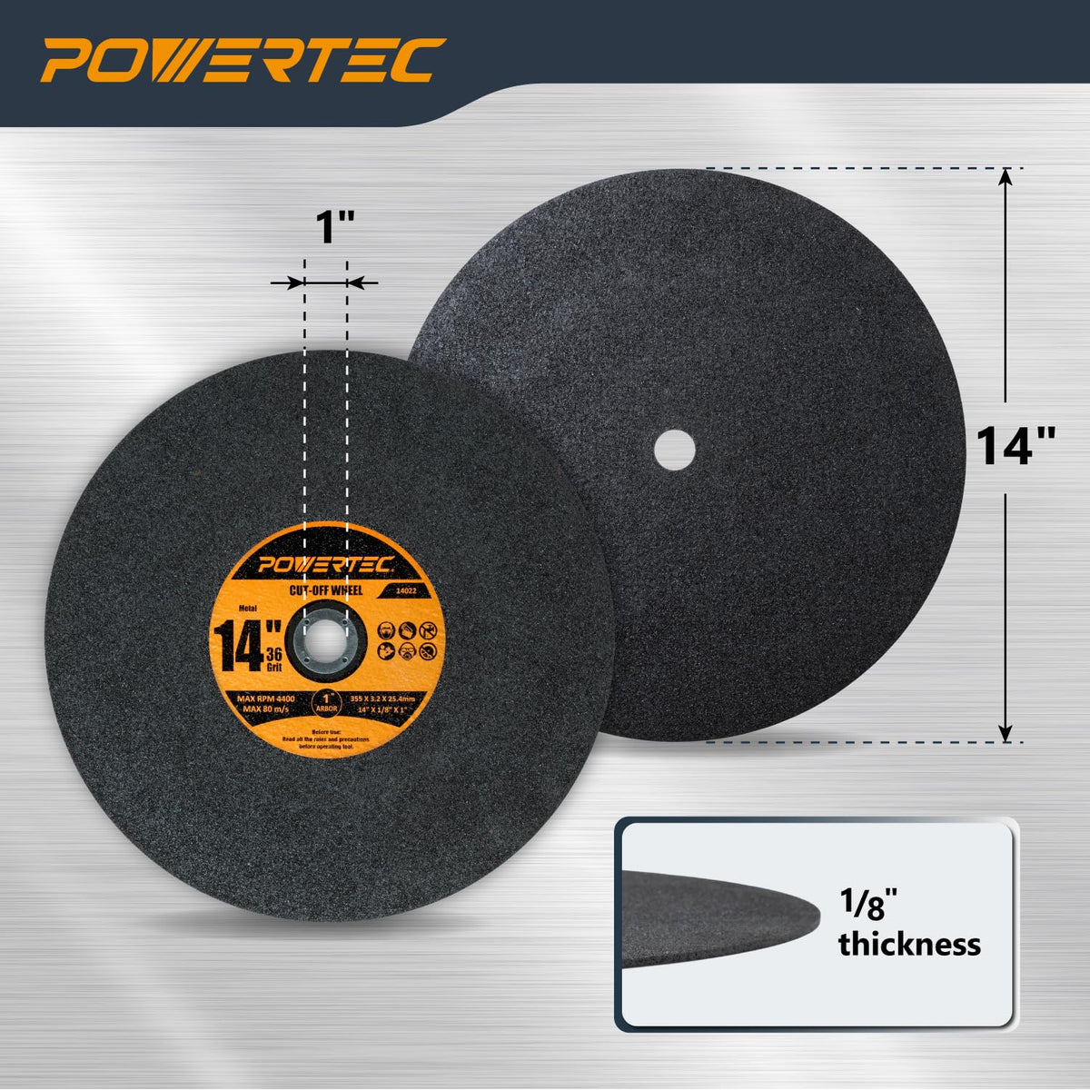POWERTEC Chop Saw Blade, 14" Metal Cut-Off Wheel, 5 Pack (14022)