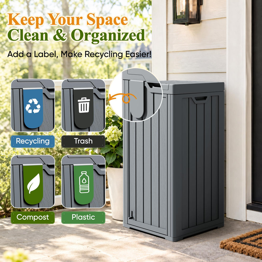 33 Gallon Outdoor Trash Can with Lid, Front Door & Top Lid, Gray