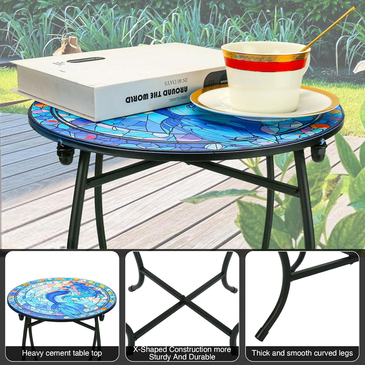 Indoor Outdoor Metal Round Side Table, 14" Round Patio Coffee Bistro Table