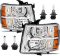 KUIPERAUTO Headlight Assembly Front Lamp Compatible with 2007-2013 Chevy Chevrolet Silverado 1500 2500HD 3500HD Chrome Housing/Clear Lens/Amber Corner with Bulb