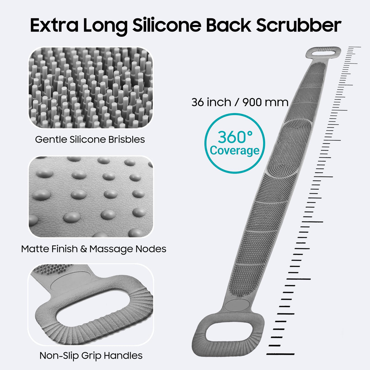 2 Pack Silicone Back Scrubber for Shower,36in Dual Sided Body Scrubber,Shower Brush Washer Extra Long with