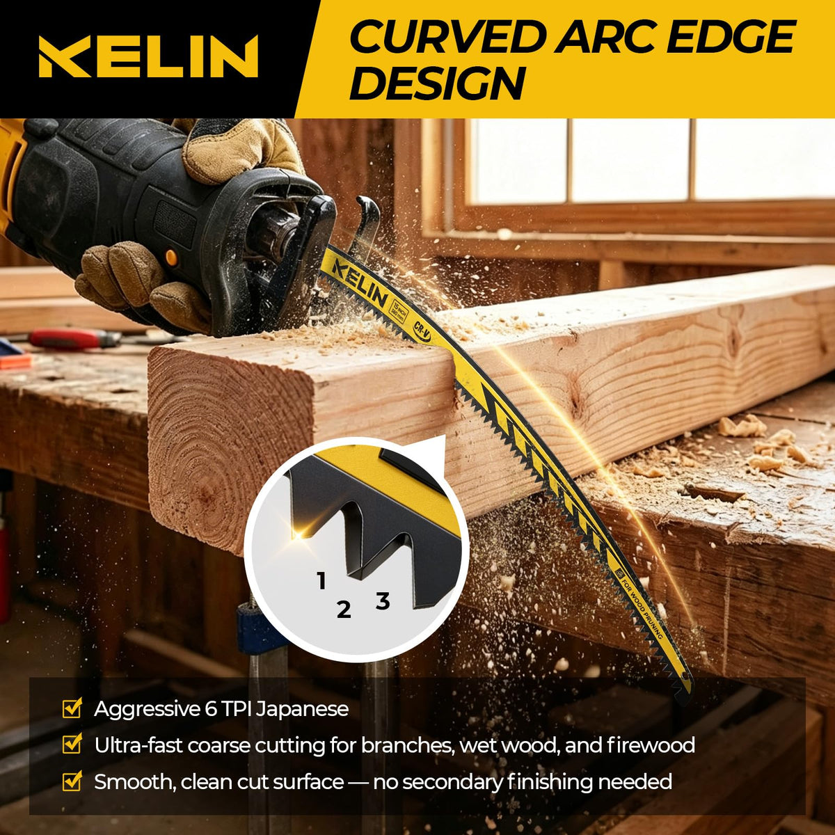 KELIN 15" Pruning Blade for Reciprocating Saw,Arc Edge Japanese Saw,5 Pack