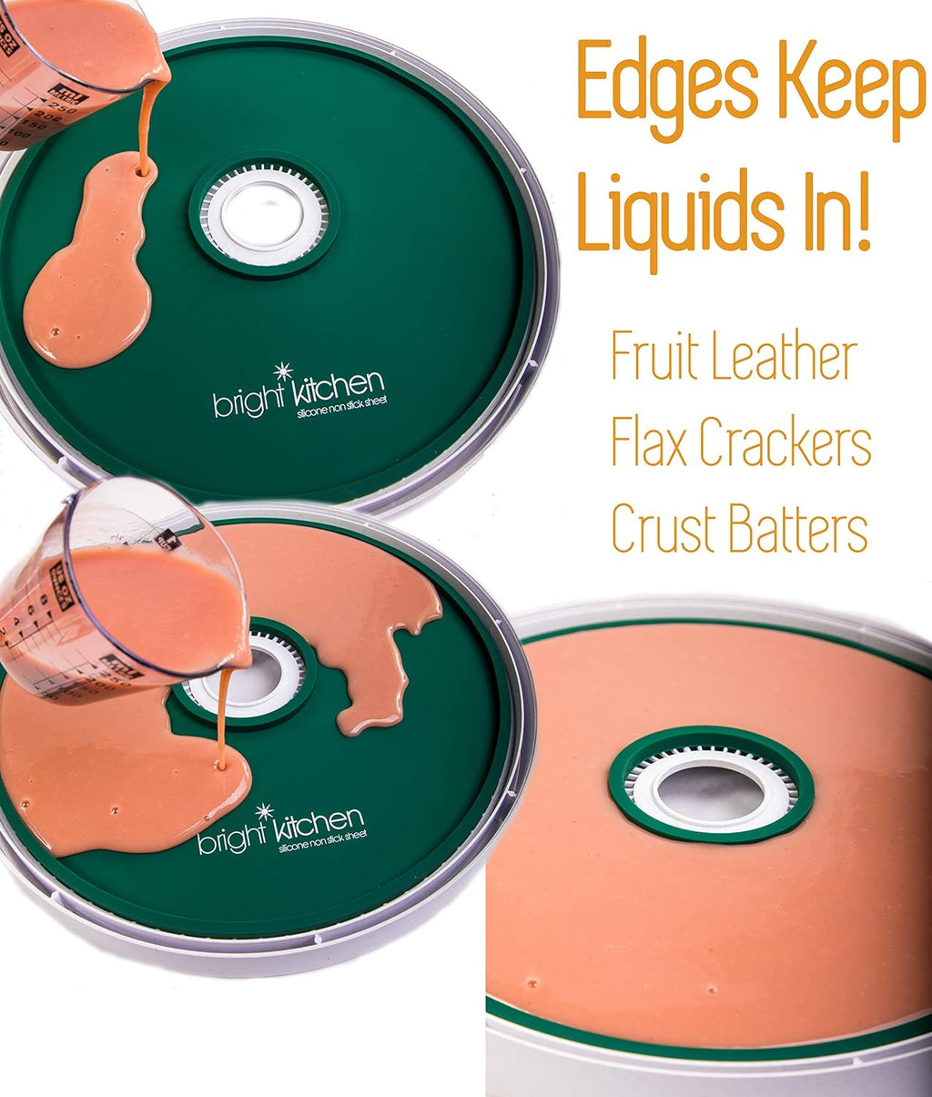 4 Fruit Leather Silicone Dehydrator Sheets with EDGES - NON-Toxic Compatible With Presto Round Dehydrators Lip Mold