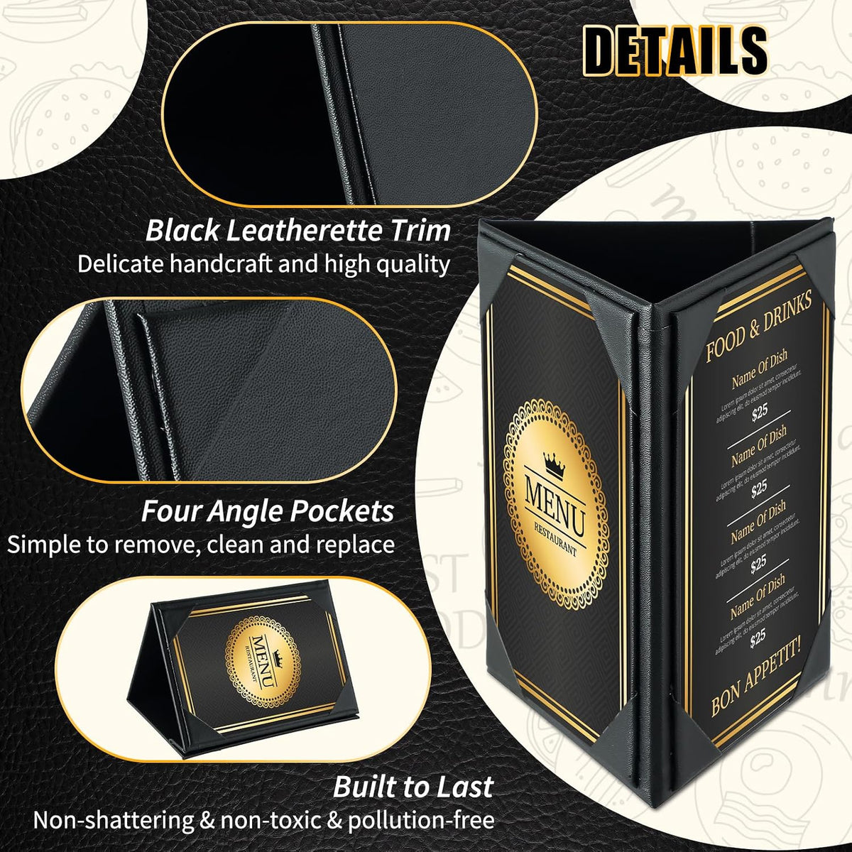 Table Tent Triangle Menu Holders 4" x 6", 30 Pack 3-Side