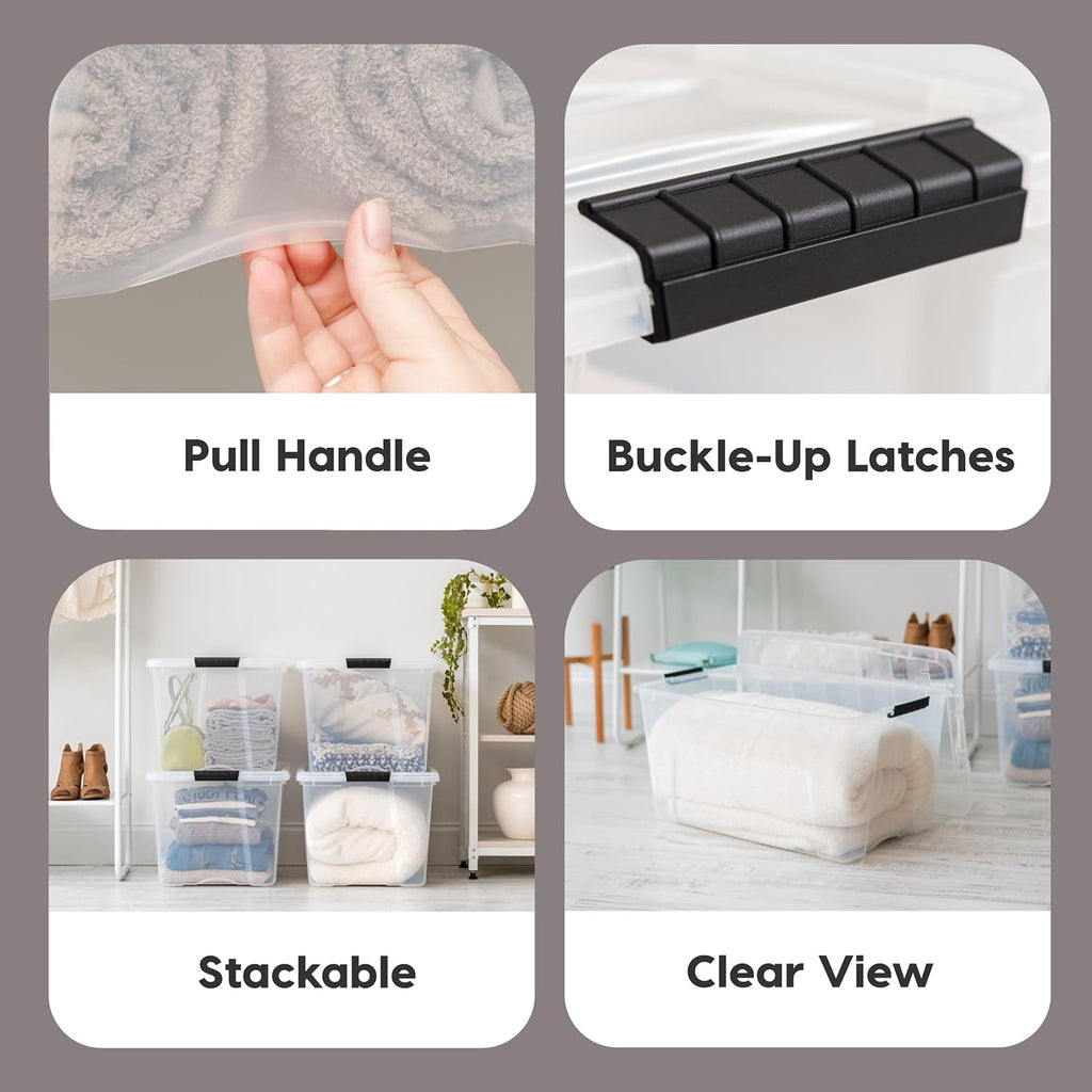 72 Qt Stackable Plastic Storage Bins with Lids, 6 Pack - BPA-Free, Made in USA - See-Through Organizing Solution