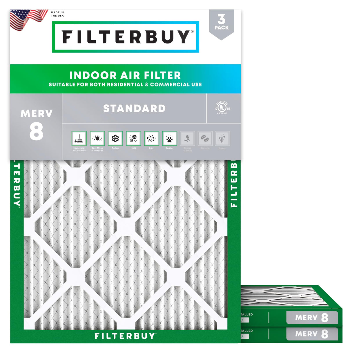 18x25x1 Air Filter MERV 8 Dust & Allergy Defense (3-Pack)