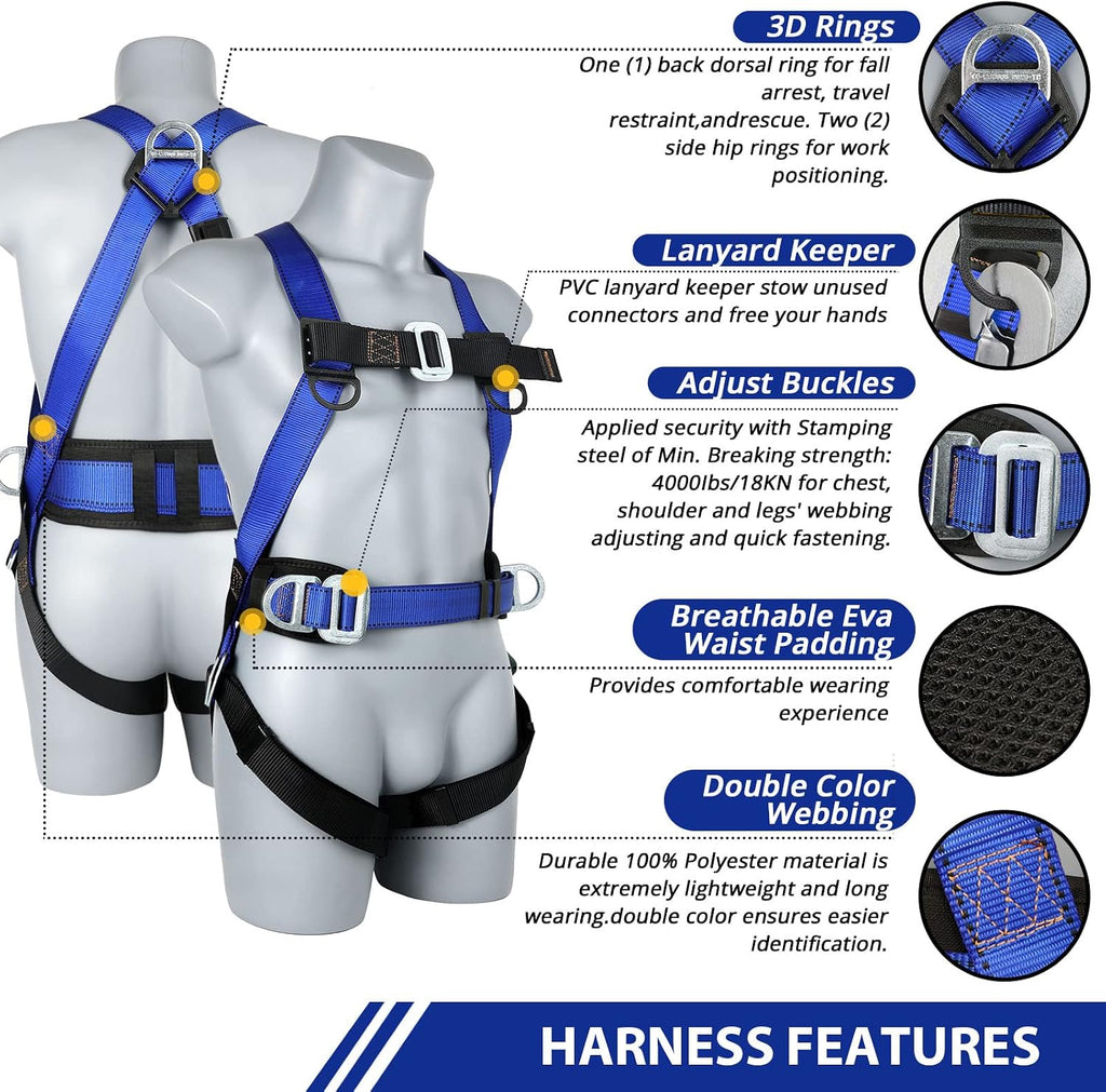 Safety Harness Fall Protection Kit: Roofing Harness for Work | Men Construction Climbing Fall Arrest Safety Harnesses