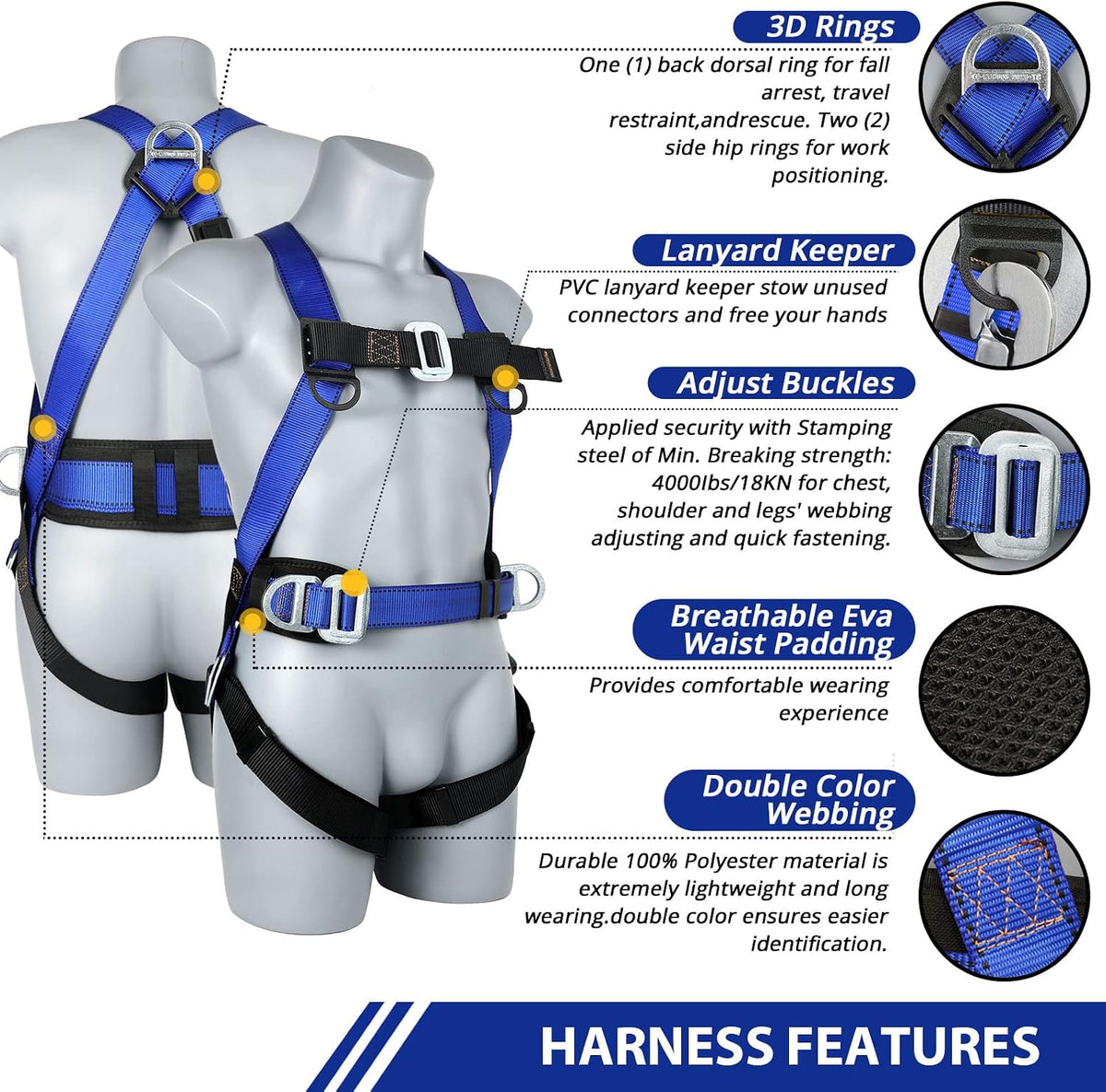 Safety Harness Fall Protection Kit: Roofing Harness for Work | Men Construction Climbing Fall Arrest Safety Harnesses