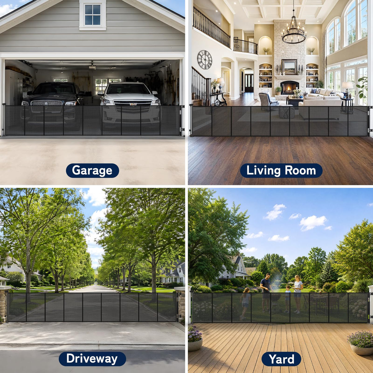 240" Extra-Wide Retractable Indoor/Outdoor Mesh Pet & Child Safety Gate with One-Hand Safety Lock for Wide Openings, Patios & Stairways