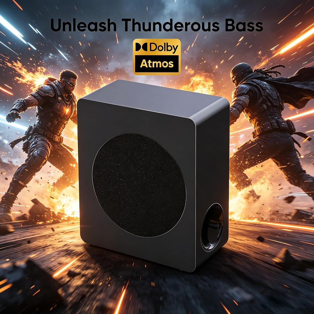 2.1 CH Sound bar with Subwoofers, 100W Sound Bar for Smart TV, Dolby Atmos Surround Sound System, Adjustable Home