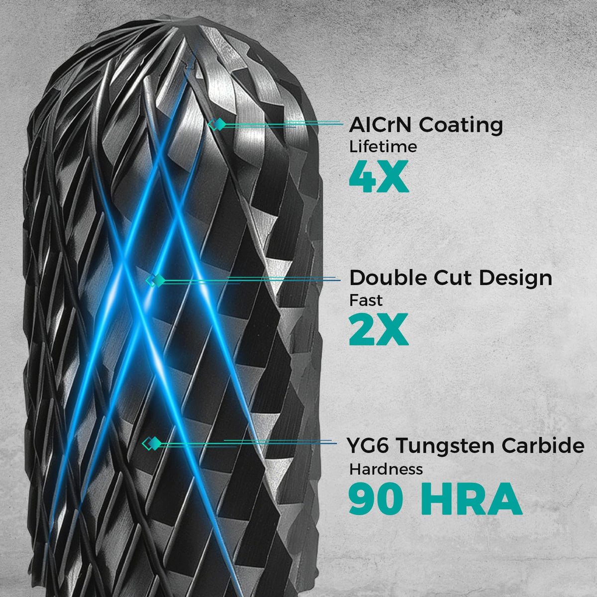 1Pcs AlCrN Carbide Burr (Pro), Double Cut for Hard Metal Working, SC-5