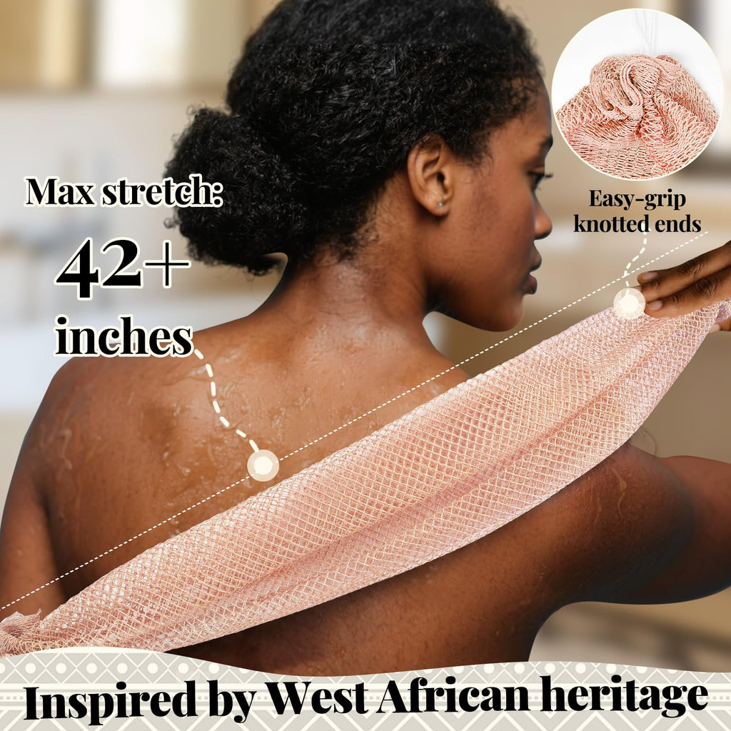 African Net Sponge Authentic-4 Packs African Exfoliating Net Sponge,Bath Sponges for Shower,42 inch Long for Normal