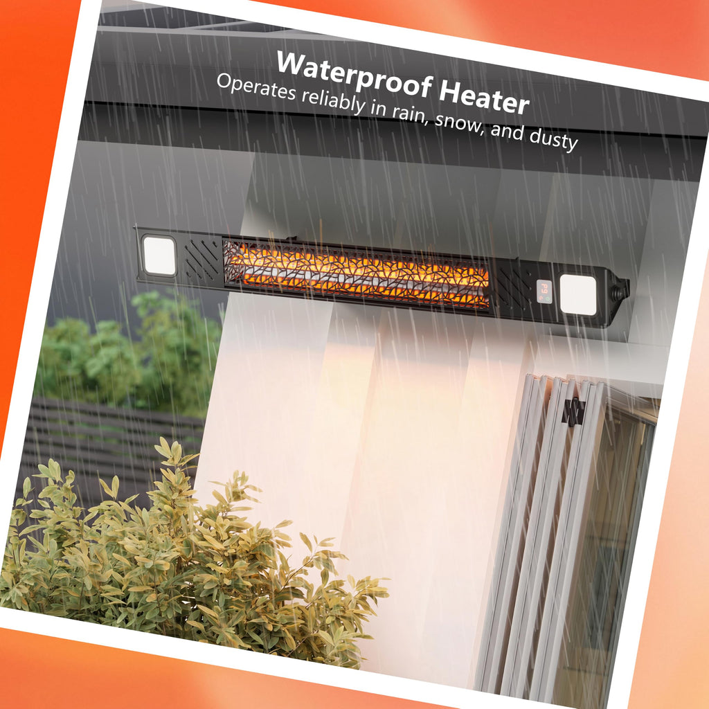 Wall-Mounted Electric Patio Heater with Light Outdoor, Wifi Control, 1500W Infrared 9 Heat Levels, 24H Timers, 1s