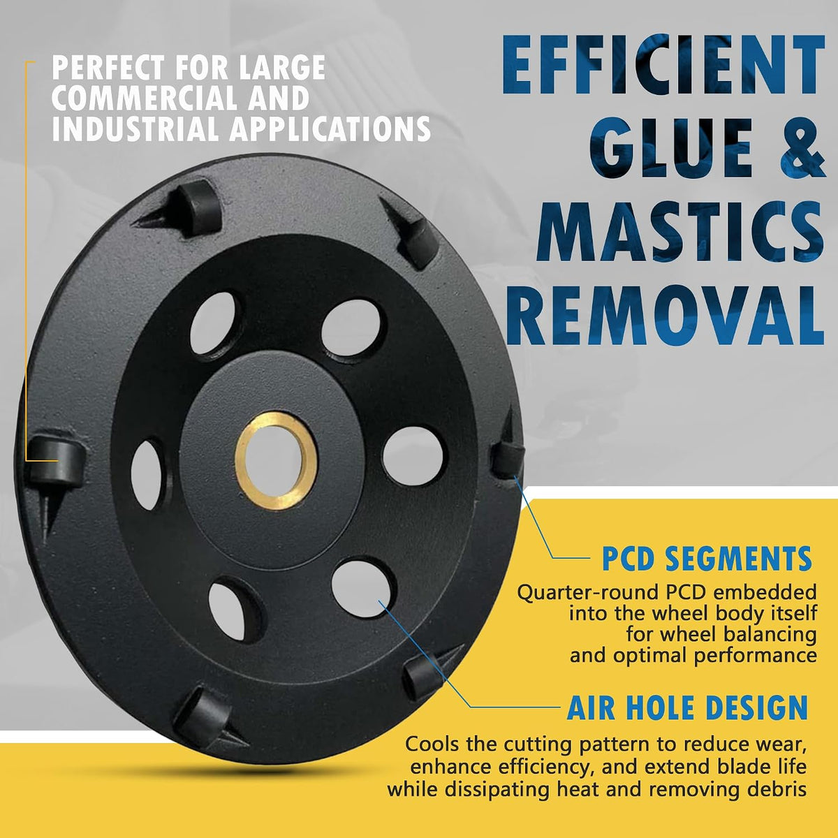 5" PCD Grinding Wheel for Epoxy, Glue, Mastic Removal, 6 PCD Segments