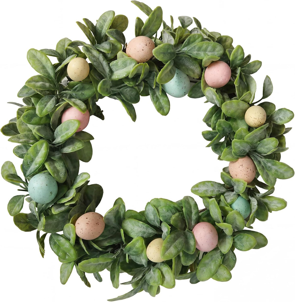 20" Easter Wreath for Front Door Decoration, Artificial Spring Wreath with Flowers and Colorful Easter Eggs, Easter