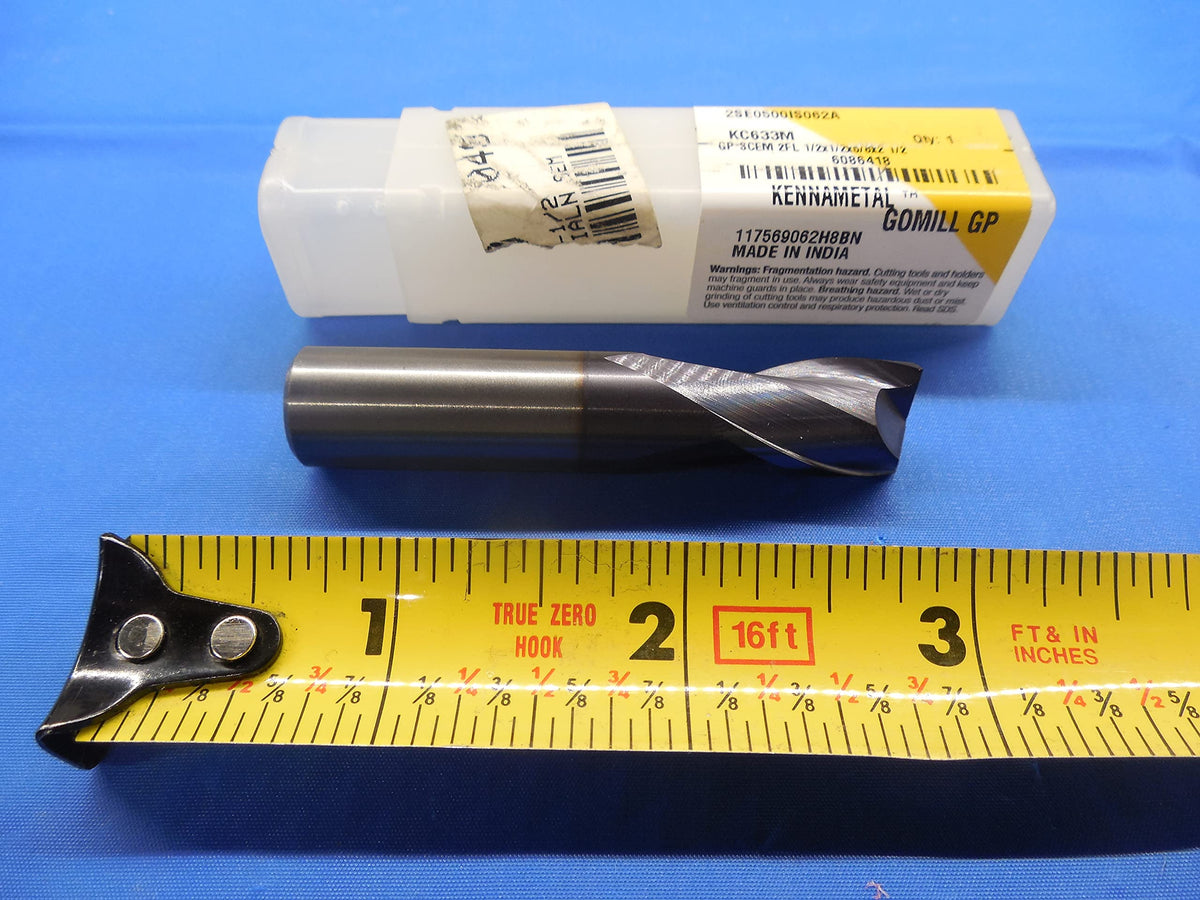 NEW KENNAMETAL 1/2" Dia X 2.5" OAL Carbide Square END Mill 2 FL Center Cutting