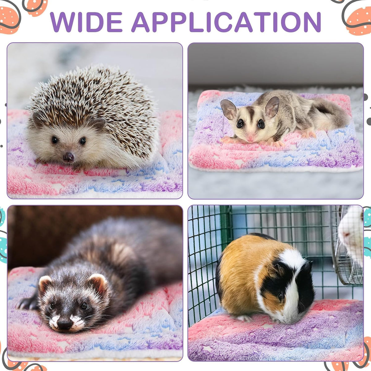 4 Pcs Waterproof Guinea Pig Bedding Mat, Colorful Star, 13 x 10
