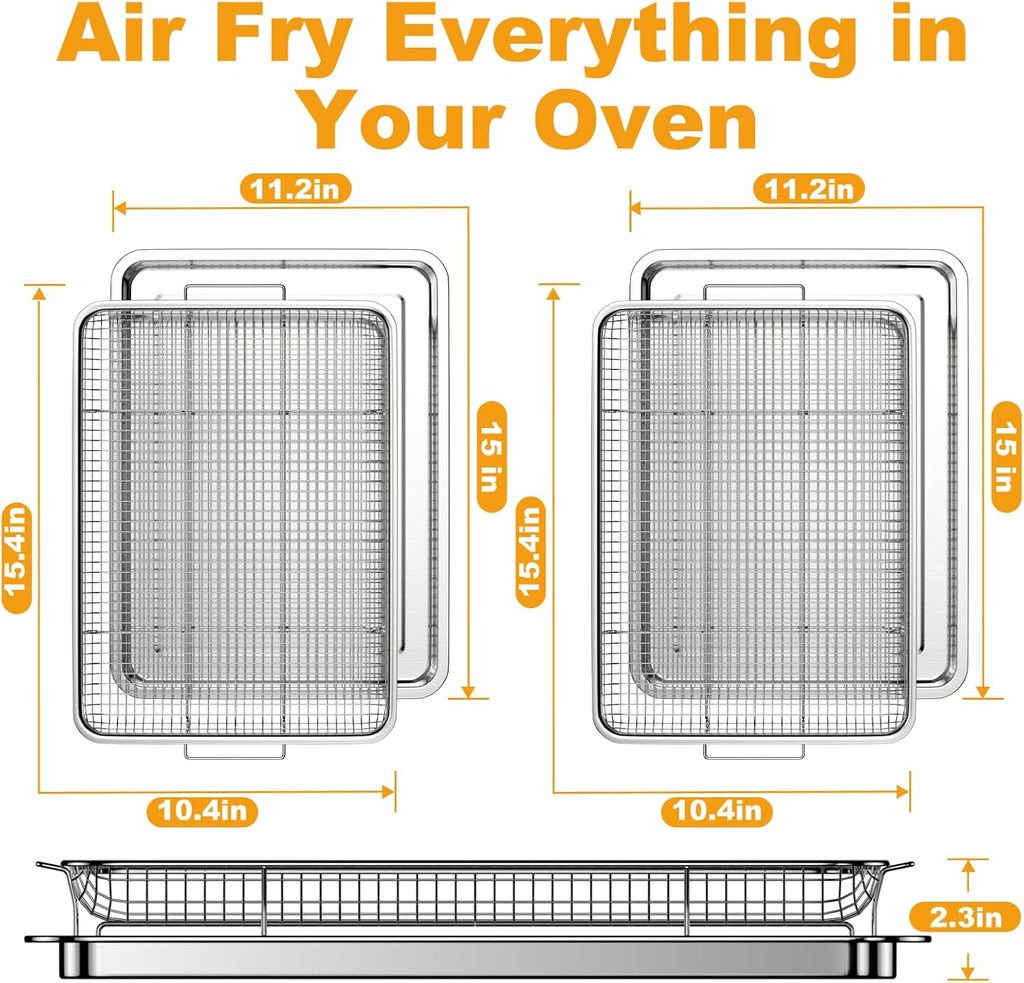 Air Fryer Basket Oven - 2 Set Large Air Fryer Basket and Tray Stainless Steel Oven Air Fryer Rack Pan Accessories for