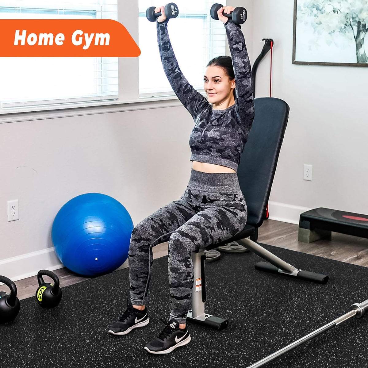 0.4'' Thick 12 Pcs 48 Sq Ft Rubber Top Exercise Equipment Mats, High Density EVA Foam Mats with Rubber Top