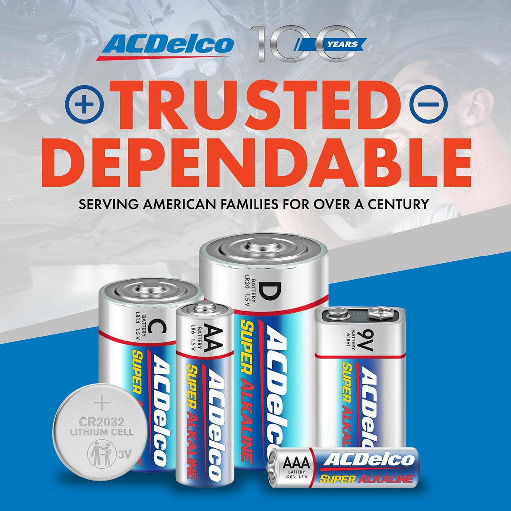 ACDelco 12-Count 9 Volt Batteries, Maximum Power Super Alkaline Battery, 7-Year Shelf Life, Recloseable Packaging