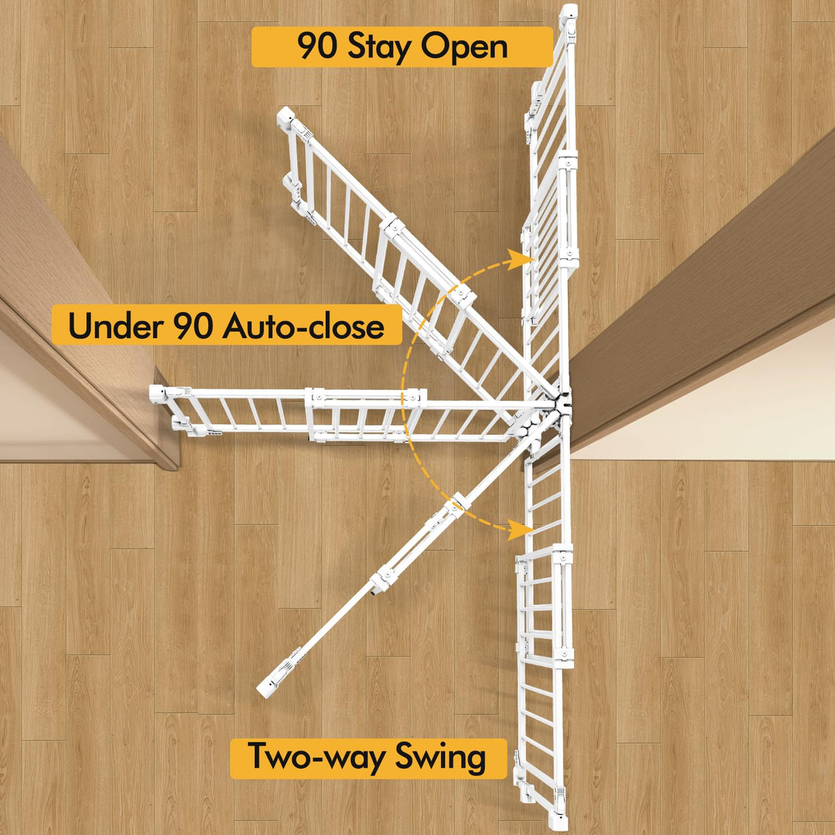 39" H x 26.4-43" W Extra-Tall Adjustable Hardware/Pressure-Mounted Pet & Child Safety Gate with Dual-Lock Walk-Through Swing Door for Stairs, Hallways & Wide Doorways — White