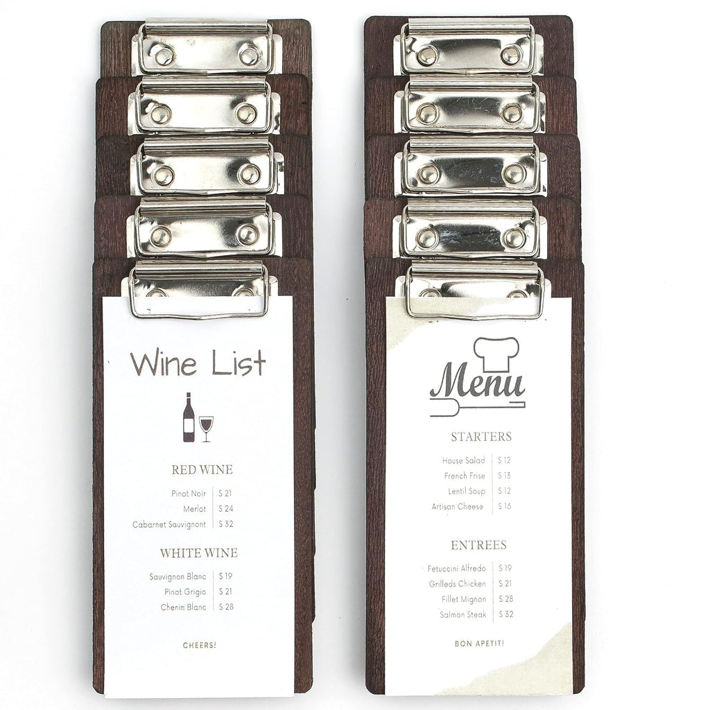 10-Pack Wood Check Presenters for Restaurants, Server Book, Menu Holder for Cafes, Wooden Clip Board, Cute Waitress