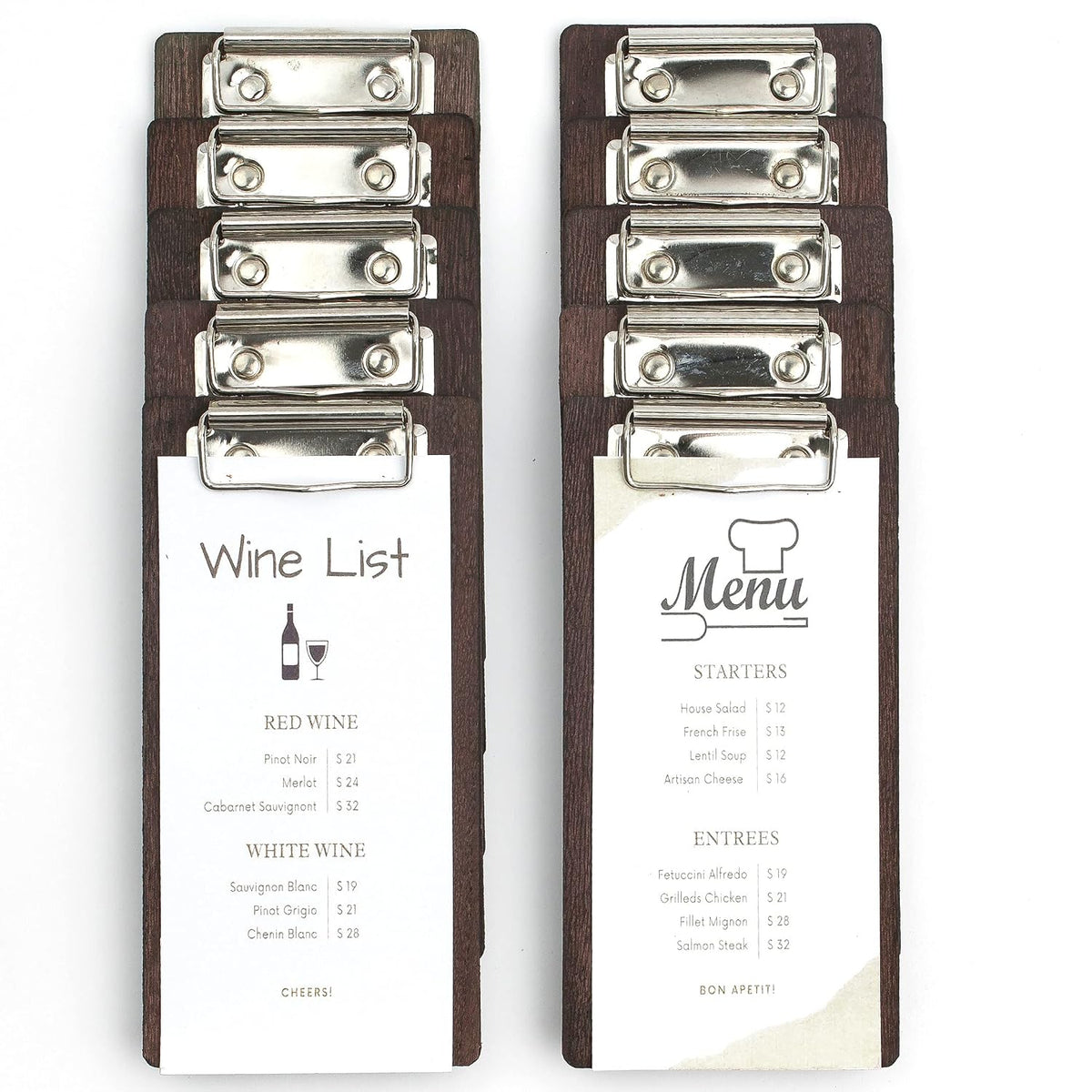 10-Pack Wood Check Presenters for Restaurants, Server Book, Menu Holder for Cafes, Wooden Clip Board, Cute Waitress