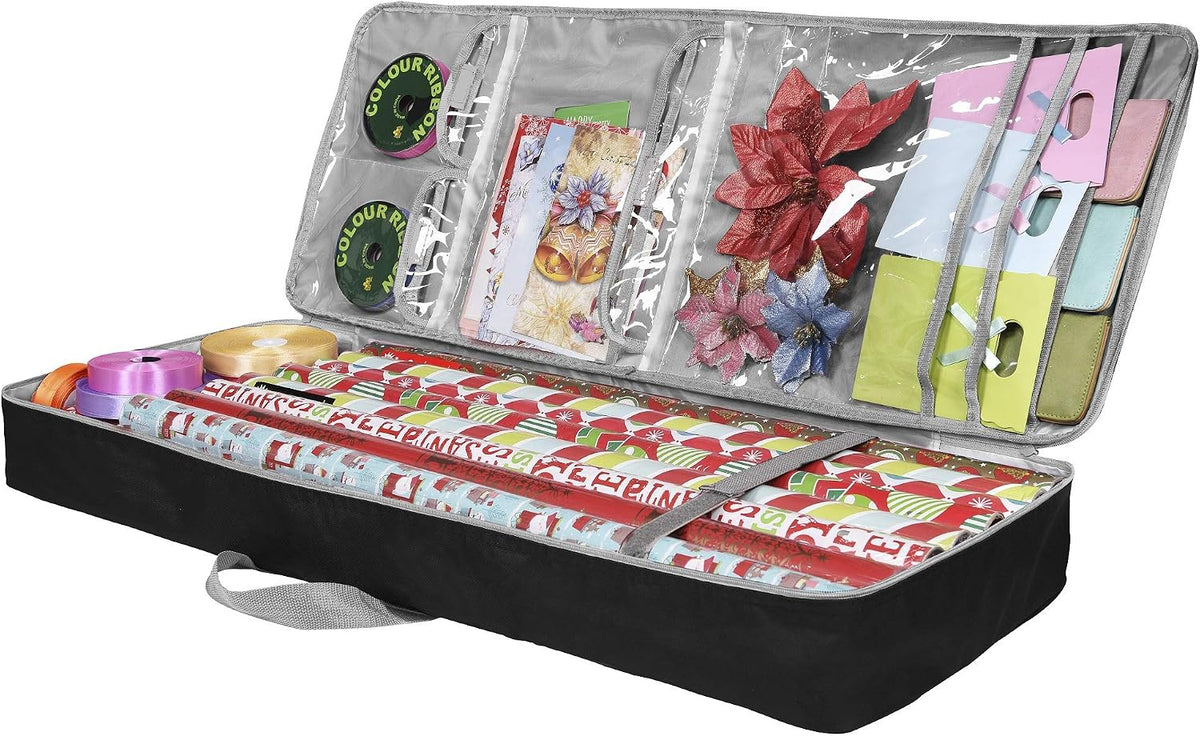 Christmas Gift Wrap Organizer | Wrapping Paper Storage Container Box (37” x 14” x 4”) Constructed of Durable 600D