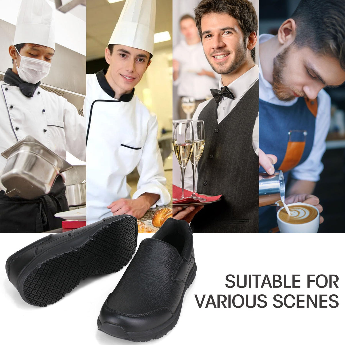 Non Slip Work Shoes for Men Food Service Slip on Chef Walking Shoes