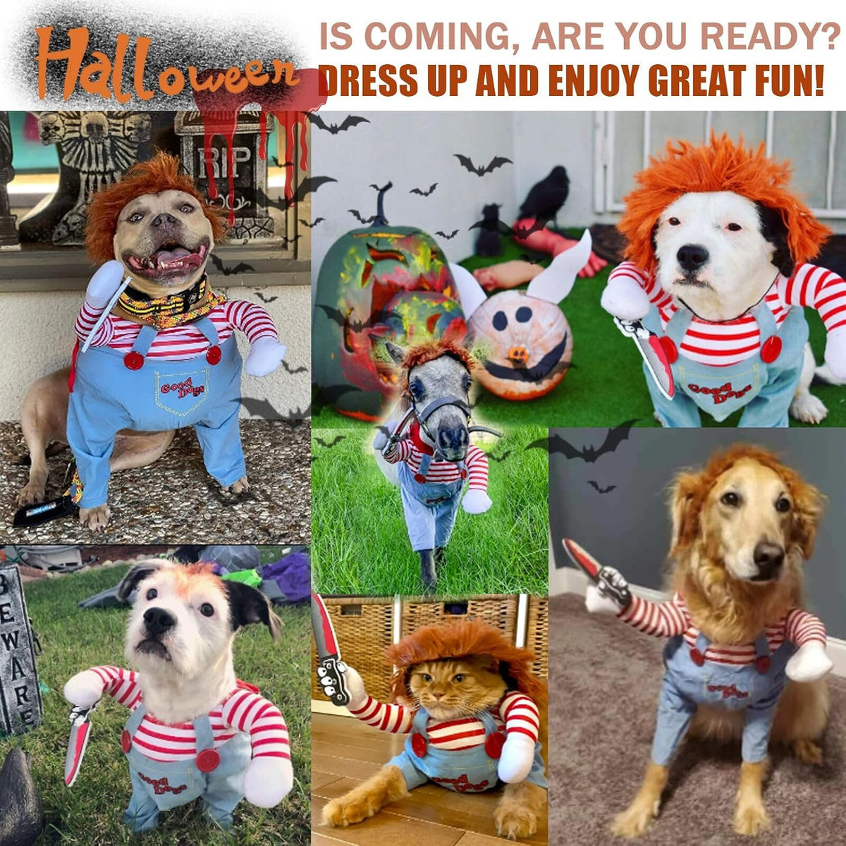 Deadly Doll Pet Costume, Funny Dog Cosplay Halloween Costume