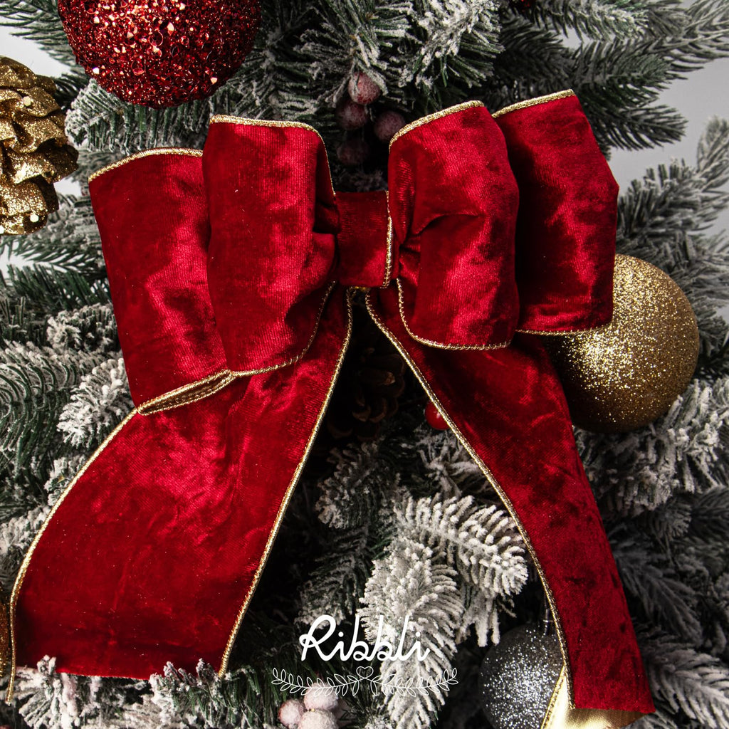 Red Velvet Wired Ribbon 4 Inch Metallic Crushed Velvet Christmas Ribbon