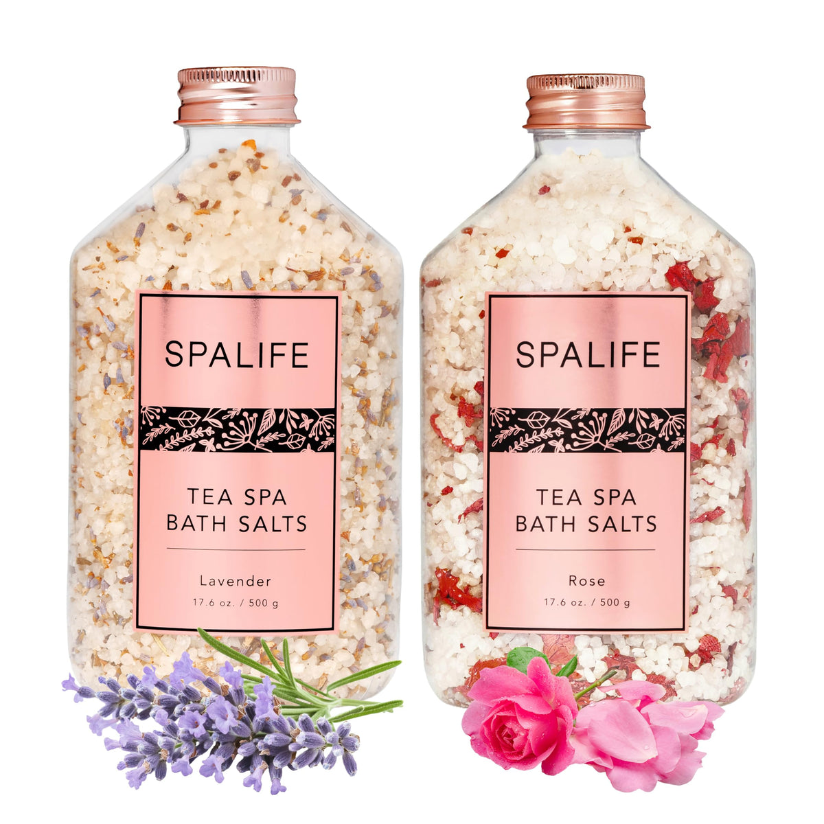 Effervescent Rose & Lavender Bath Salts for Women Relaxing | All Natural Aromatherapy Dead Sea Salt Bath Soak Duo |