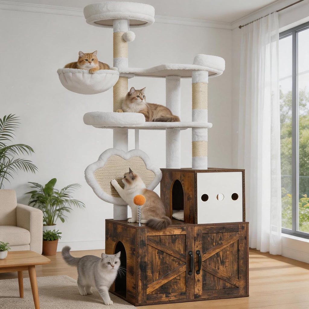 Cat Tree with Litter Box Enclosure, Modern 64" Hidden Tower HCT105SR