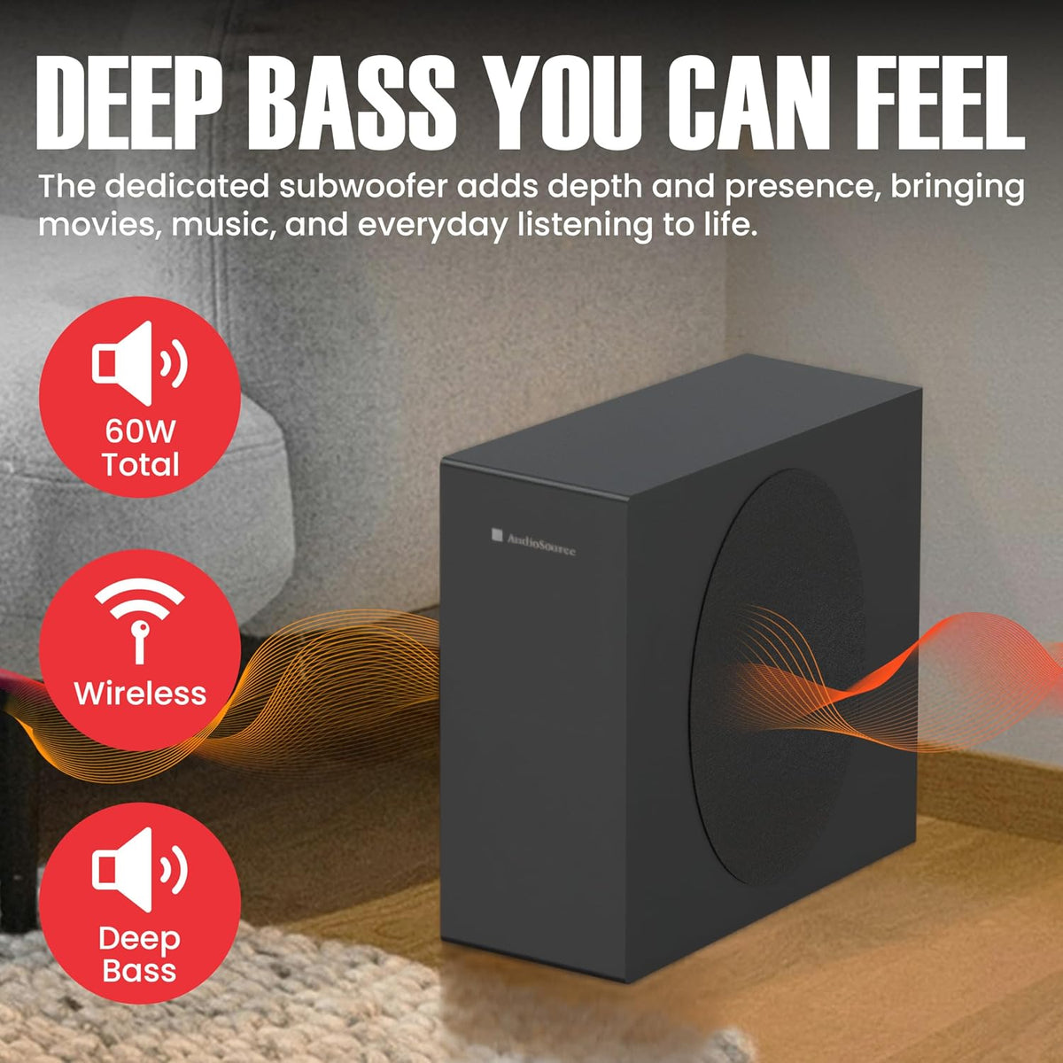 2.1 Soundbar, Wireless Subwoofer w/Dolby Atmos, 120W RMS & 240W Max Output, Compact Design, Bluetooth Streaming for