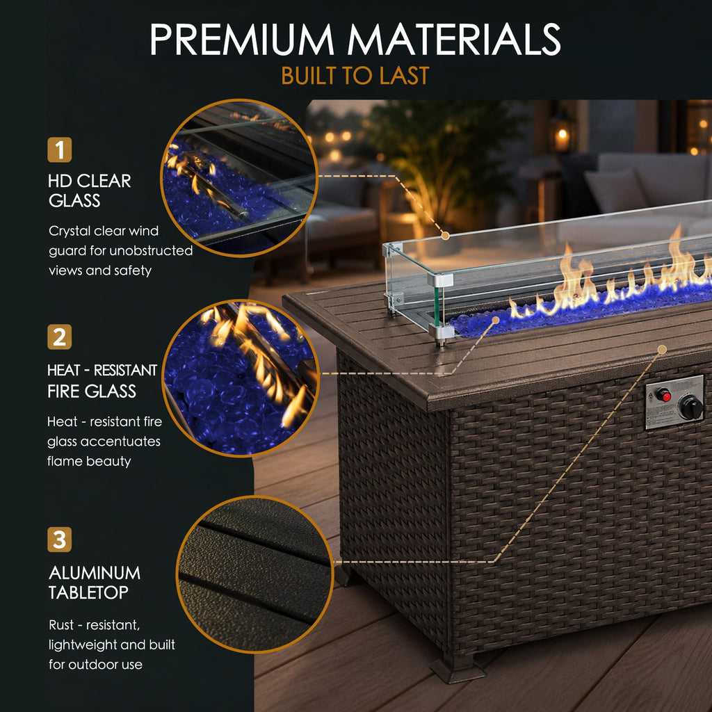 Outdoor Patio Propane Gas Fire Pit Table 50,000 BTU Wicker Design
