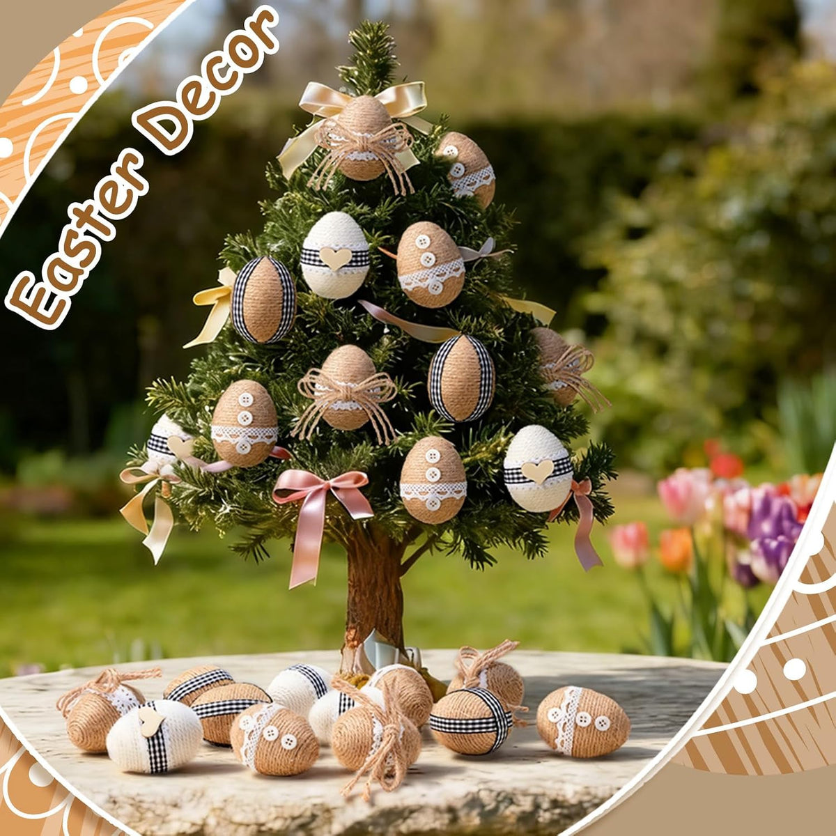 12 Pcs Rustic Farmhouse Easter Burlap Eggs Decoration Vintage Black and White Easter Eggs Ornaments Set Bowl Filler
