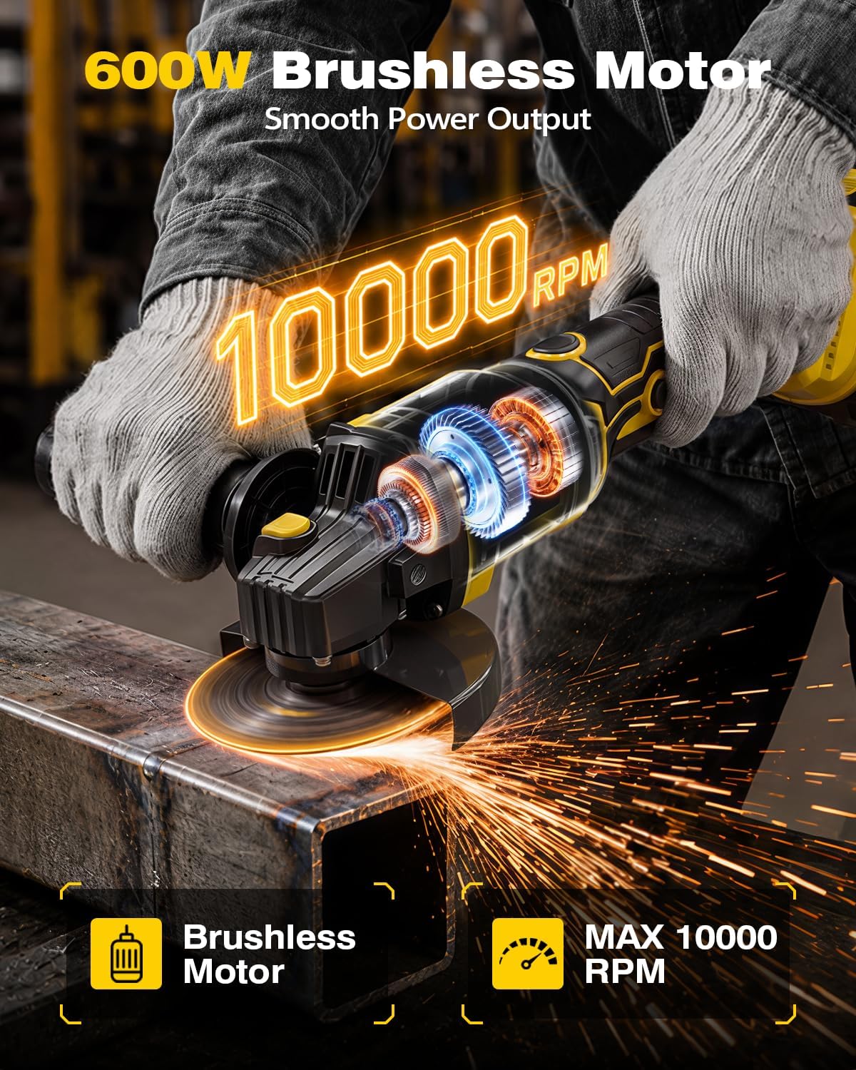 Cordless Angle Grinder, 4-1/2" 10000RPM Cut Off Tool with 2×4.0Ah Batteries | Cordless Grinder, 4-1/2" Disc