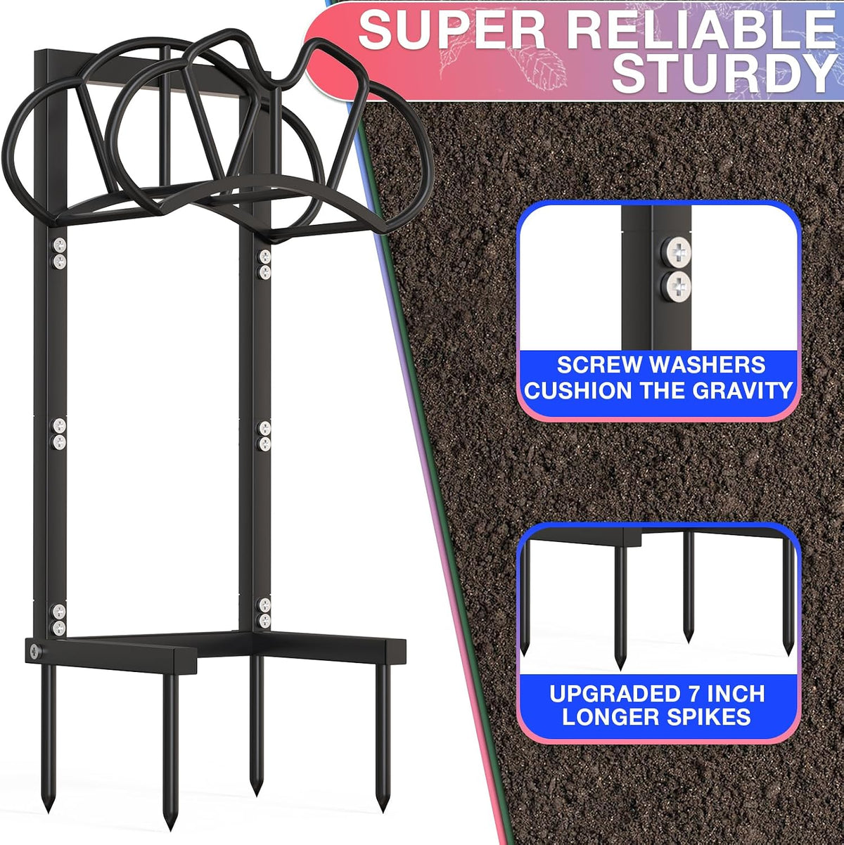 Garden Hose Holder Holds 160ft, Rustproof Water Hose Storage, Black | Super Stable Water Hose Reels for Outside, Easy
