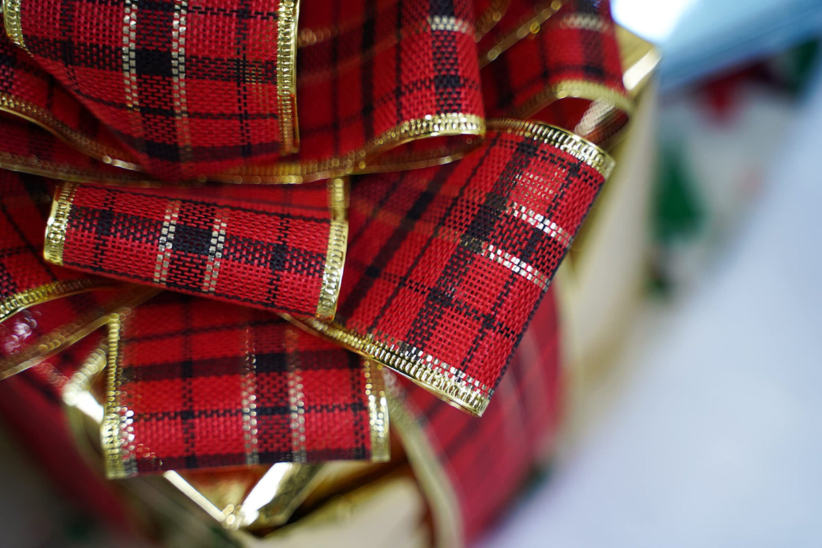 Buffalo Plaid Wired Christmas Ribbon 2.5 Inch, 6 Rolls 36 Yards, Plaid Ribbon for Trees, Wreath Bows, Garlands