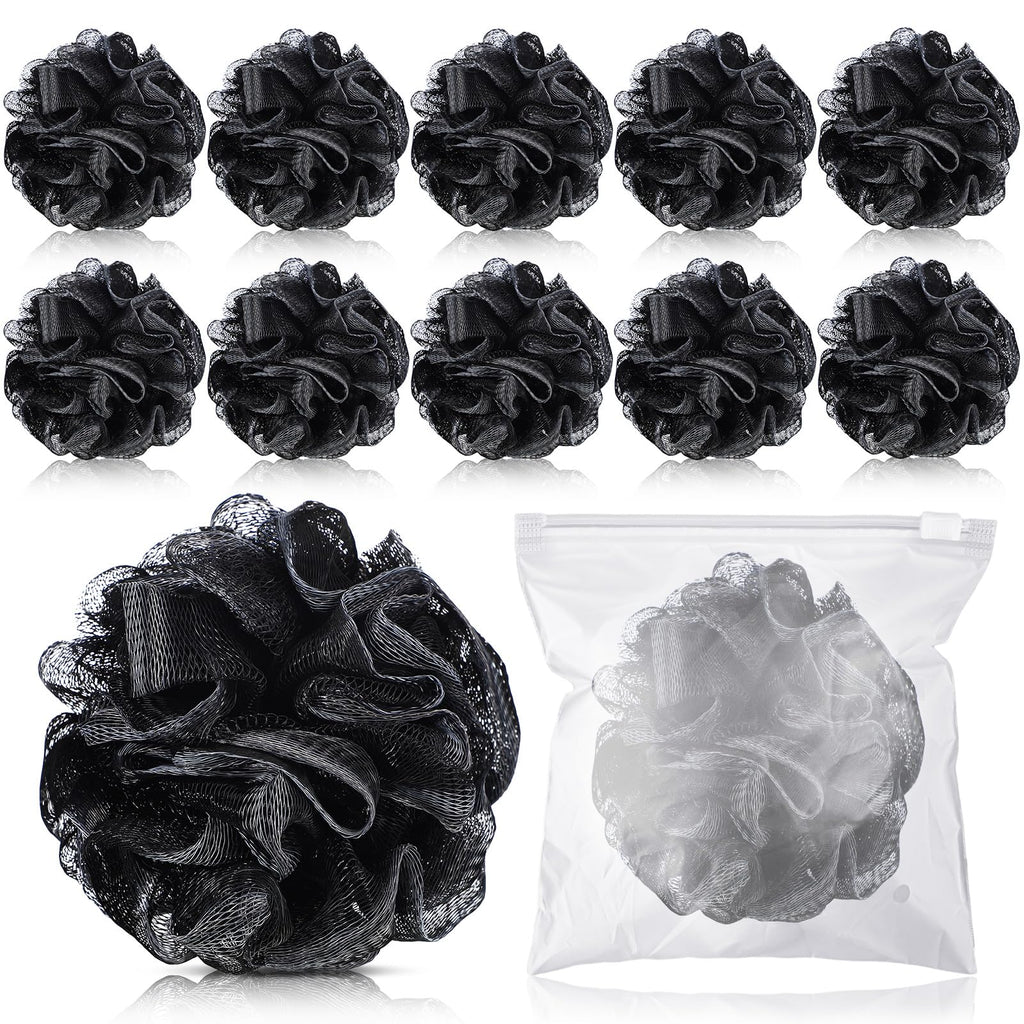 12 Pcs Travel Loofah Shower Puff,25g,Black