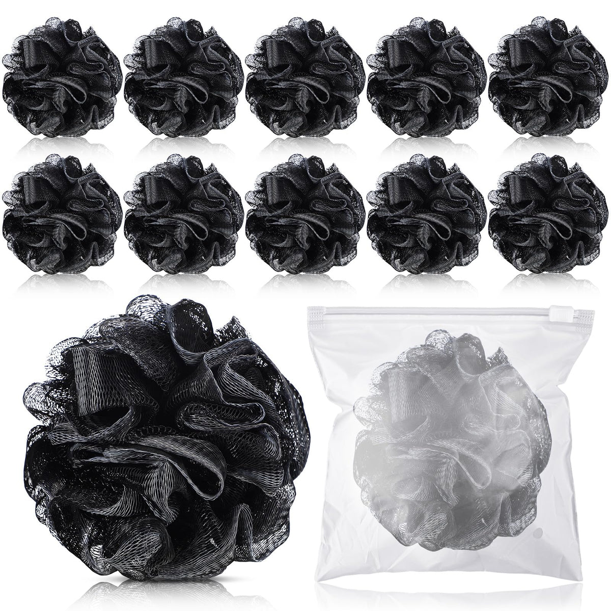 12 Pcs Travel Loofah Shower Puff,25g,Black
