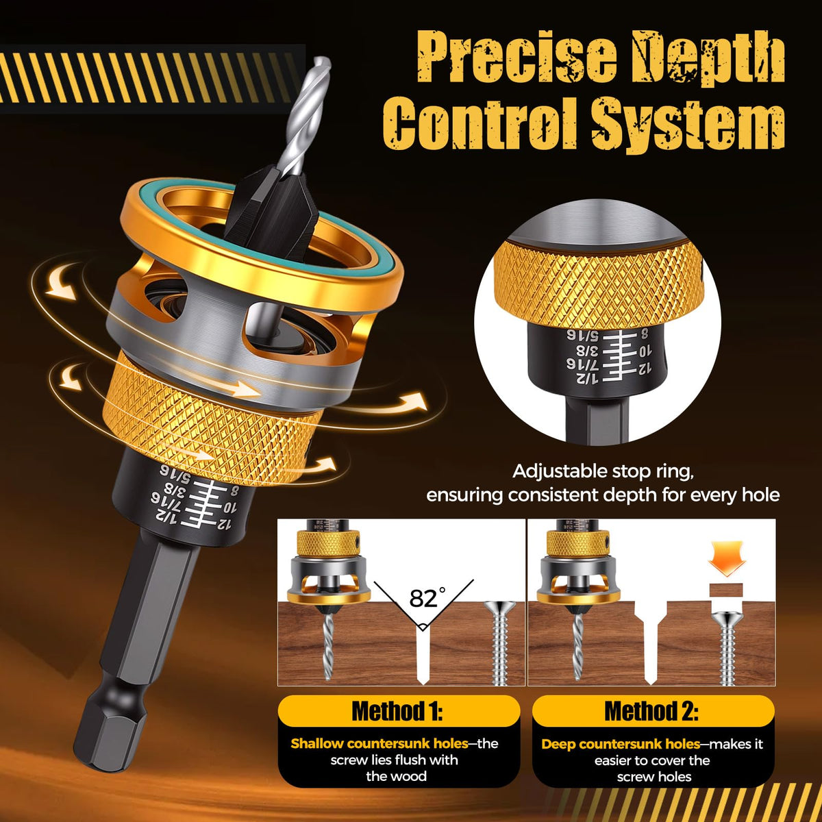7 Pcs Countersink Drill Bit Set with Adjustable Depth Stop