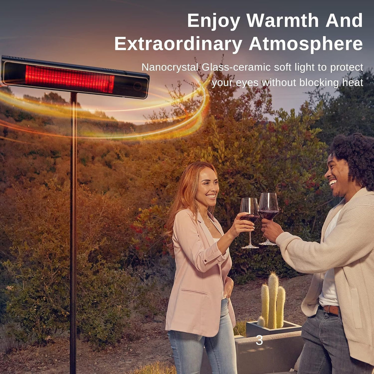 Patio Heater, 1500W Standing Indoor Outdoor Heaters for Patio with Nanocrystal Glass-ceramic, 3 Heat Settings & 24h
