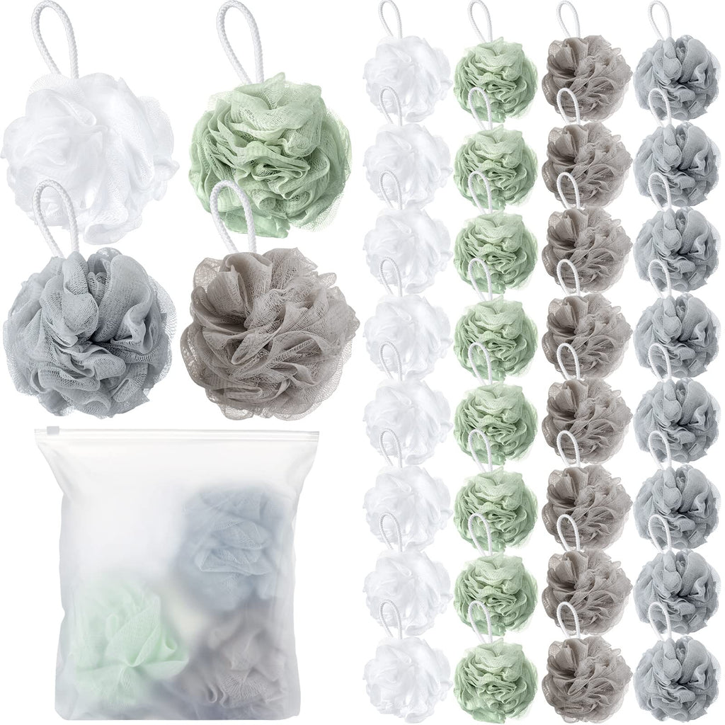 32 Pcs Bath Sponge Shower Loofahs Bulk 60 g Charcoal Large Mesh Puff Soft Scrubber for Men and Women Exfoliating