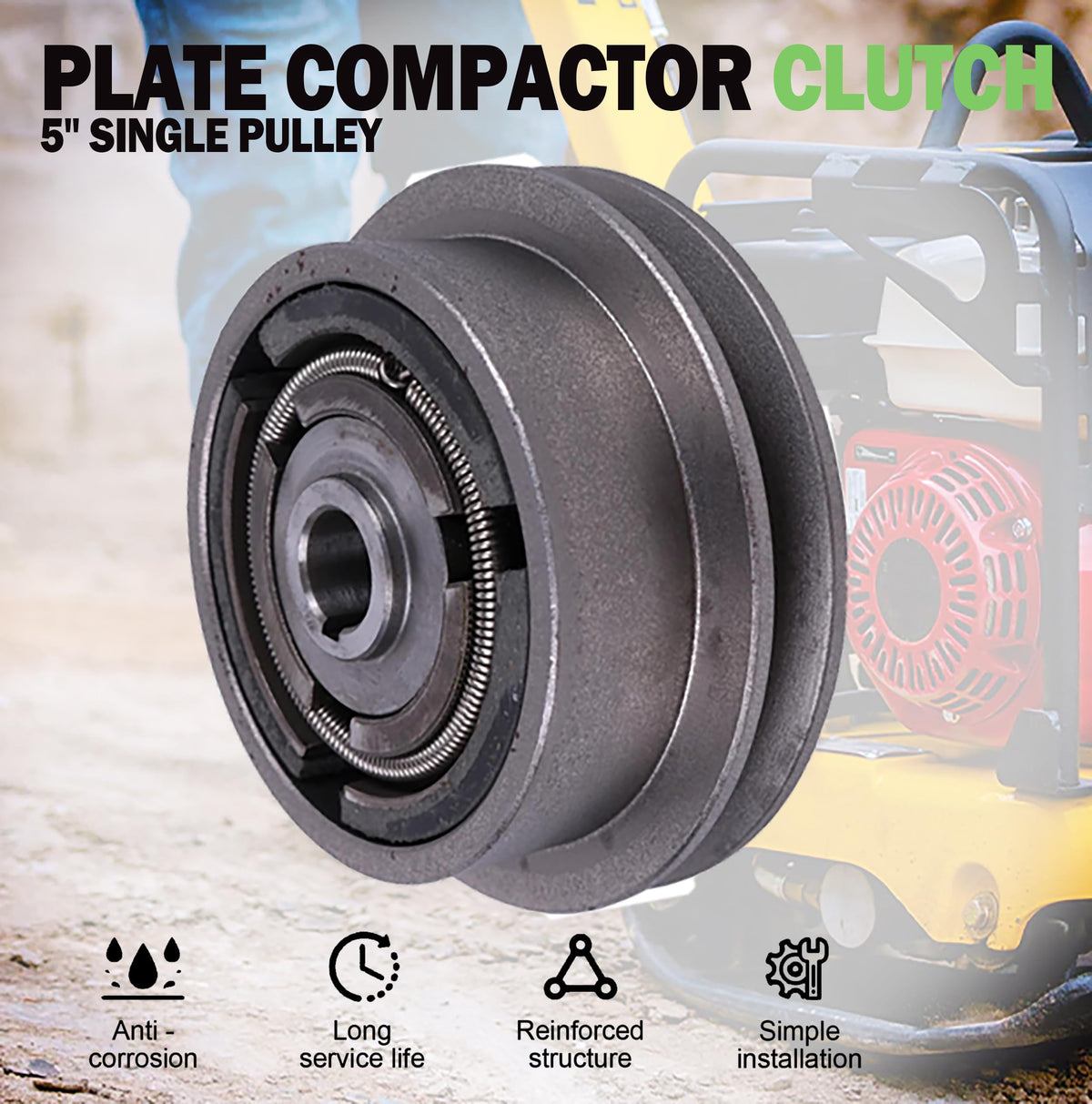 JEENDA Clutch 5" Single Pulley 1/2” V-Belt 3/4" Bore Compatible with Wacker VP1340 VP1350 VP1750 Plate Compactors for Honda GX160 or GX200 Engine Shafts