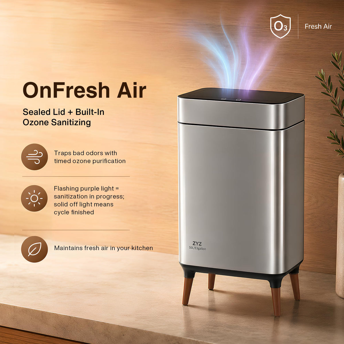 Kitchen Trash Can with Lid 13 Gallon, Automatic Touchless Sensor with Legs