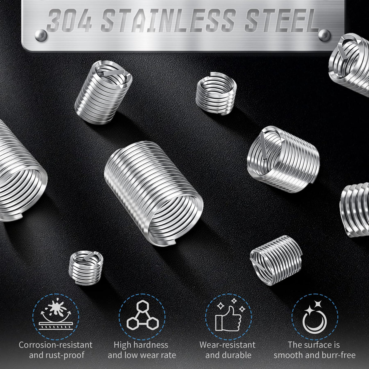 FOCMKEAS 10 Pcs Wire Thread Insert 3/8-16 UNC, 3.0D, 304 Stainless Steel